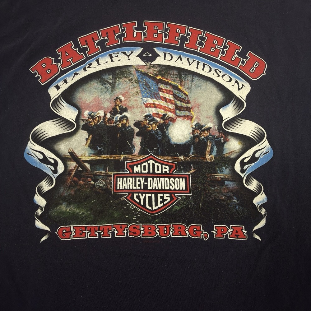 Harley Davidson T Shirt Men 3XL Navy Battlefield Gettysburg USA Vintage Y2K 2003